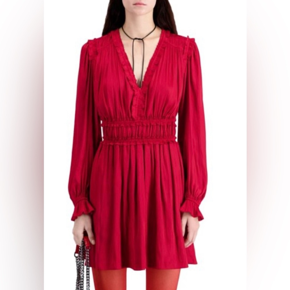 The Kooples Red Long Sleeve V-Neck Sundress